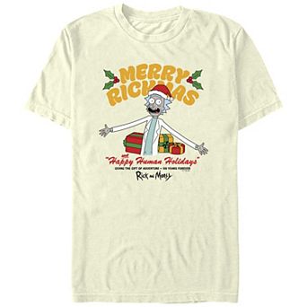 Men's Rick And Morty Merry Rickmas Happy Human Holiday Graphic Tee