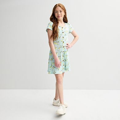 Girls 6-20 SO Short Sleeve Button-Front Rib Dress in Regular & Plus Size