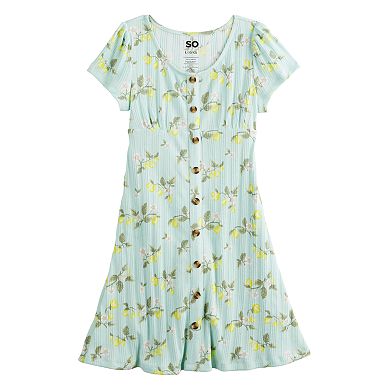 Girls 6-20 SO Short Sleeve Button-Front Rib Dress in Regular & Plus Size