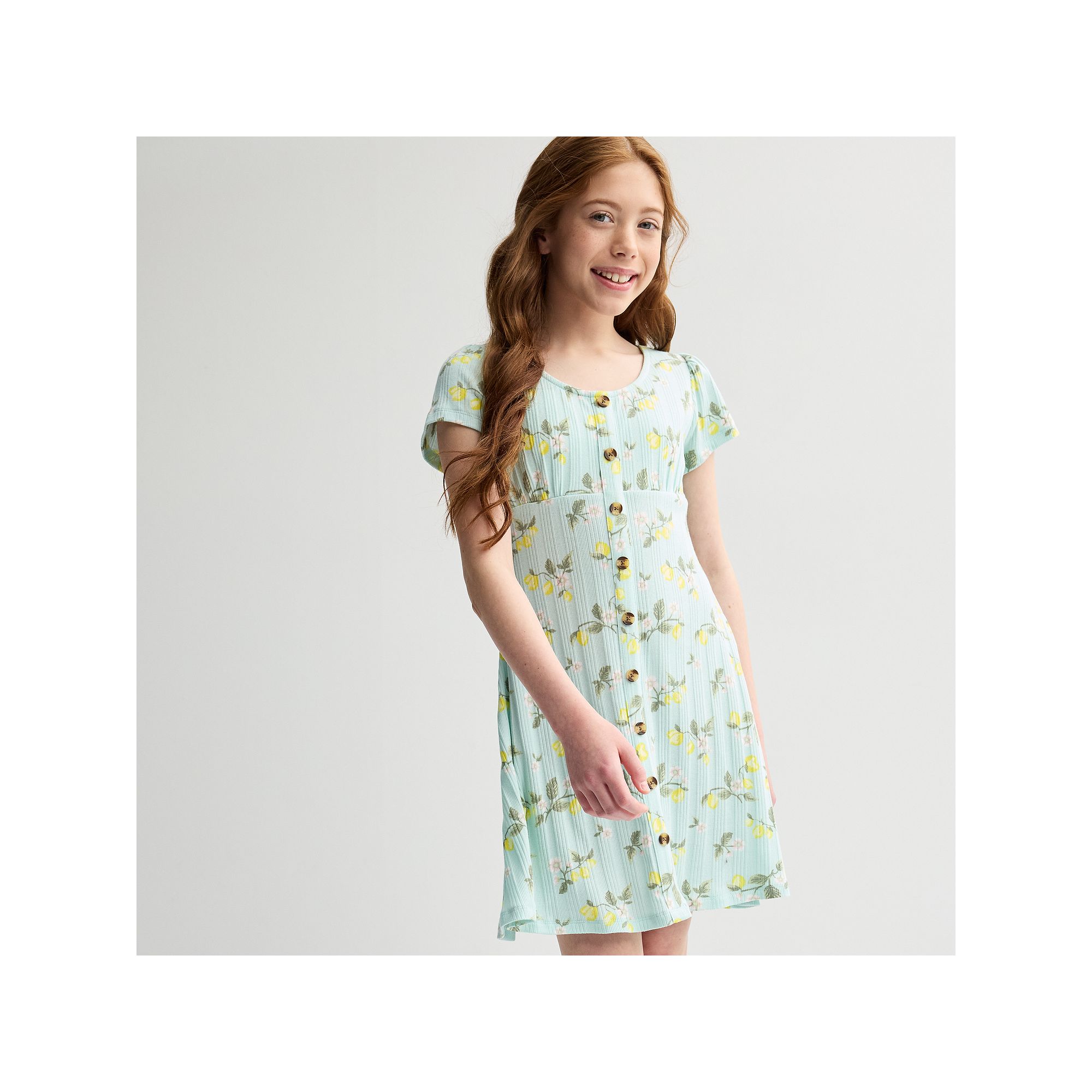 Girls 6-20 SO® Short Sleeve Button-Front Rib Dress in Regular & Plus Size,