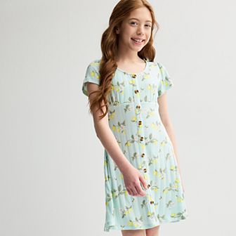 Girls 6-20 SO® Short Sleeve Button-Front Rib Dress in Regular & Plus Size