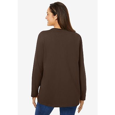 Woman Within Plus Size Perfect Long-Sleeve Crewneck Tee