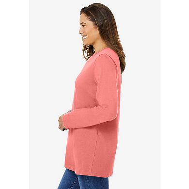 Woman Within Plus Size Perfect Long-Sleeve Crewneck Tee