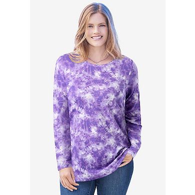 Woman Within Plus Size Perfect Long-Sleeve Crewneck Tee