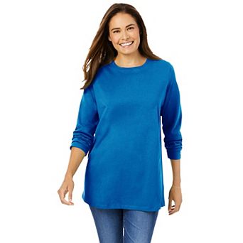 Woman Within Plus Size Perfect Long-Sleeve Crewneck Tee