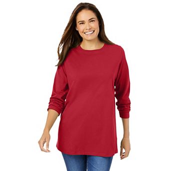 Woman Within Plus Size Perfect Long-Sleeve Crewneck Tee