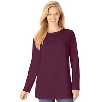 Woman Within Plus Size Perfect Long-Sleeve Crewneck Tee
