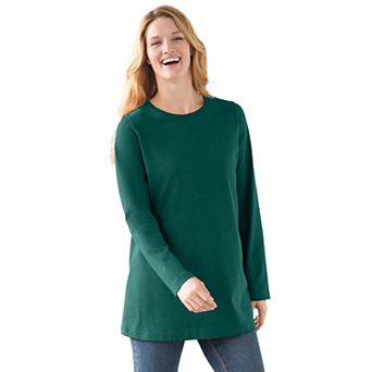 Woman Within Plus Size Perfect Long-Sleeve Crewneck Tee