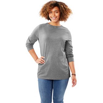 Woman Within Plus Size Perfect Long-Sleeve Crewneck Tee