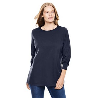 Woman Within Plus Size Perfect Long-Sleeve Crewneck Tee