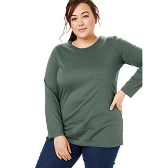 Woman Within Plus Size Perfect Long-Sleeve Crewneck Tee