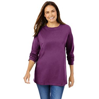 Woman Within Plus Size Perfect Long-Sleeve Crewneck Tee