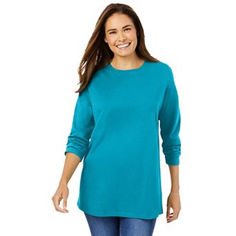 Woman Within Plus Size Perfect Long-Sleeve Crewneck Tee