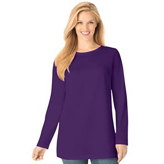 Woman Within Plus Size Perfect Long-Sleeve Crewneck Tee