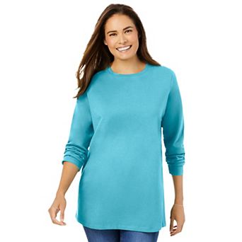 Woman Within Plus Size Perfect Long-Sleeve Crewneck Tee