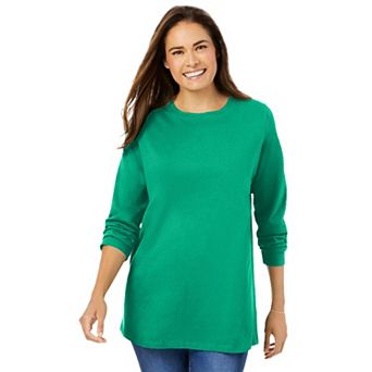 Woman Within Plus Size Perfect Long-Sleeve Crewneck Tee