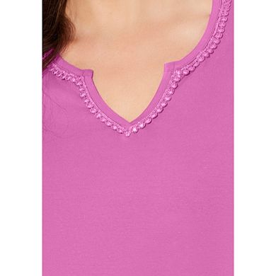 Catherines Women's Plus Size Petite Suprema Embroidered Notch-neck Tee