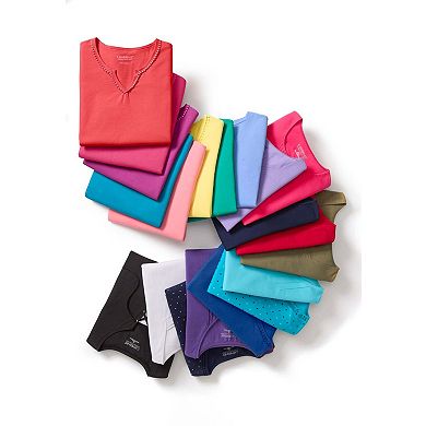 Catherines Women's Plus Size Petite Suprema Embroidered Notch-neck Tee