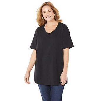 Catherines Women's Plus Size Petite Suprema Short Sleeve V-Neck Tee