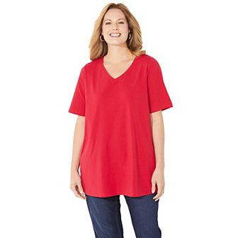 Catherines Women's Plus Size Petite Suprema Short Sleeve V-Neck Tee