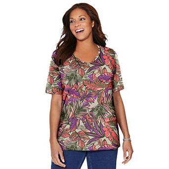 Catherines Women's Plus Size Petite Suprema Short Sleeve V-neck Tee