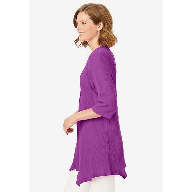 Woman Within Plus Size Handkerchief Hem Henley Tunic