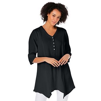 Woman Within Plus Size Handkerchief Hem Henley Tunic