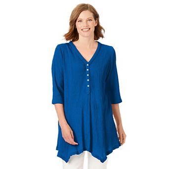 Woman Within Plus Size Handkerchief Hem Henley Tunic