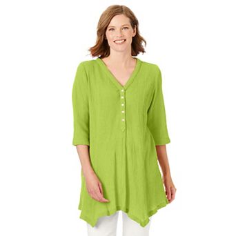 Woman Within Plus Size Handkerchief Hem Henley Tunic