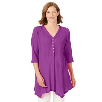 Woman Within Plus Size Handkerchief Hem Henley Tunic