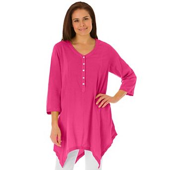 Woman Within Plus Size Handkerchief Hem Henley Tunic