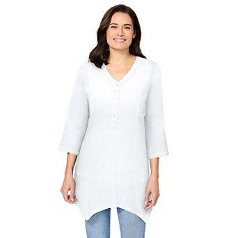 Woman Within Plus Size Handkerchief Hem Henley Tunic