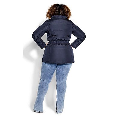 Avenue Women's Plus Size Belted Hood Puffer Coat