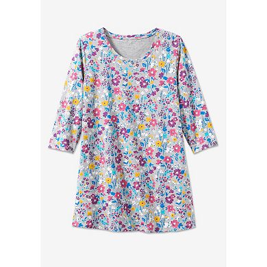 Woman Within Women's Plus Size Perfect Printed Three-Quarter-Sleeve Scoopneck Tunic