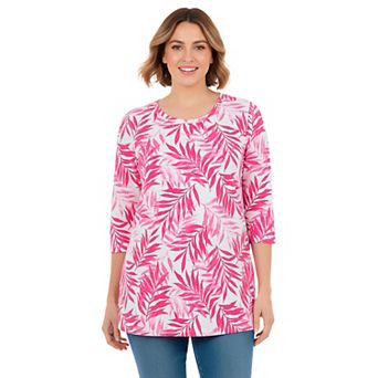 Woman Within Plus Size Perfect Printed Three-Quarter-Sleeve Scoopneck Tunic
