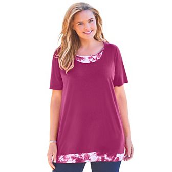Woman Within Women's Plus Size Layered-Look Print Tunic