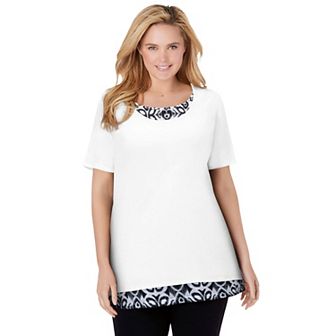 Woman Within Women's Plus Size Layered-Look Print Tunic