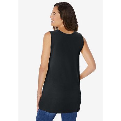 Woman Within Plus Size Perfect Sleeveless Shirred V-Neck Tunic