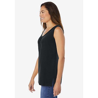 Woman Within Plus Size Perfect Sleeveless Shirred V-Neck Tunic