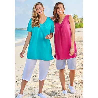 Woman Within Plus Size Perfect Sleeveless Shirred V-Neck Tunic