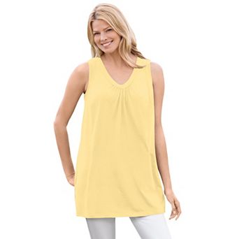 Woman Within Plus Size Perfect Sleeveless Shirred V-Neck Tunic