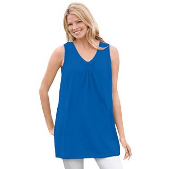 Woman Within Women's Plus Size Perfect Sleeveless Shirred V-Neck Tunic