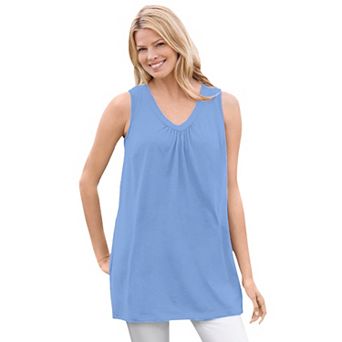Woman Within Plus Size Perfect Sleeveless Shirred V-Neck Tunic