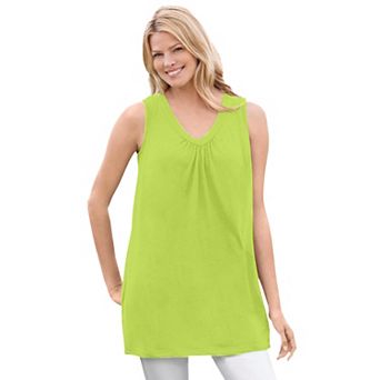 Woman Within Plus Size Perfect Sleeveless Shirred V-Neck Tunic