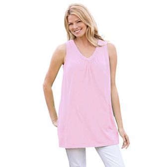 Woman Within Women's Plus Size Perfect Sleeveless Shirred V-Neck Tunic