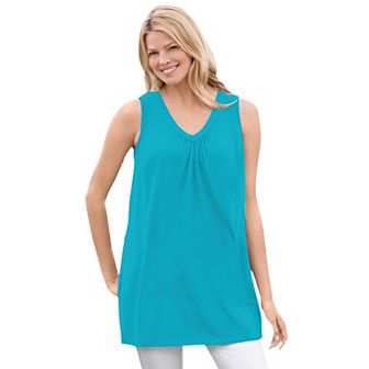 Woman Within Women's Plus Size Perfect Sleeveless Shirred V-Neck Tunic