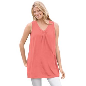 Woman Within Women's Plus Size Perfect Sleeveless Shirred V-Neck Tunic