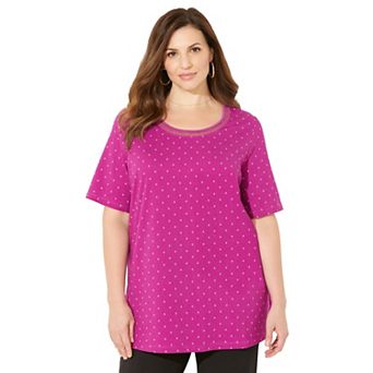 Catherines Women's Plus Size Petite Suprema Embroidered Scoopneck Tee