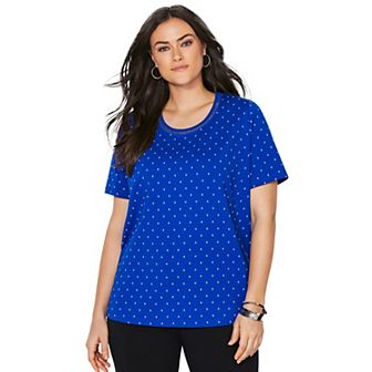 Catherines Women's Plus Size Petite Suprema Embroidered Scoopneck Tee