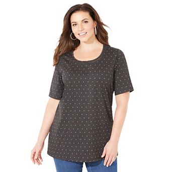 Catherines Women's Plus Size Petite Suprema Embroidered Scoopneck Tee